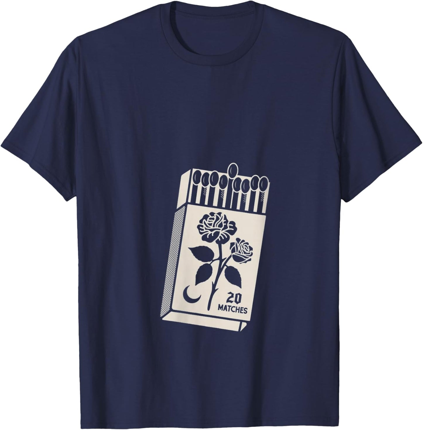 Women's Vintage Matches & Rose Matchbox Retro 20 Matches Moon Art V-Neck T-Shirt - T-Shirt | Navy