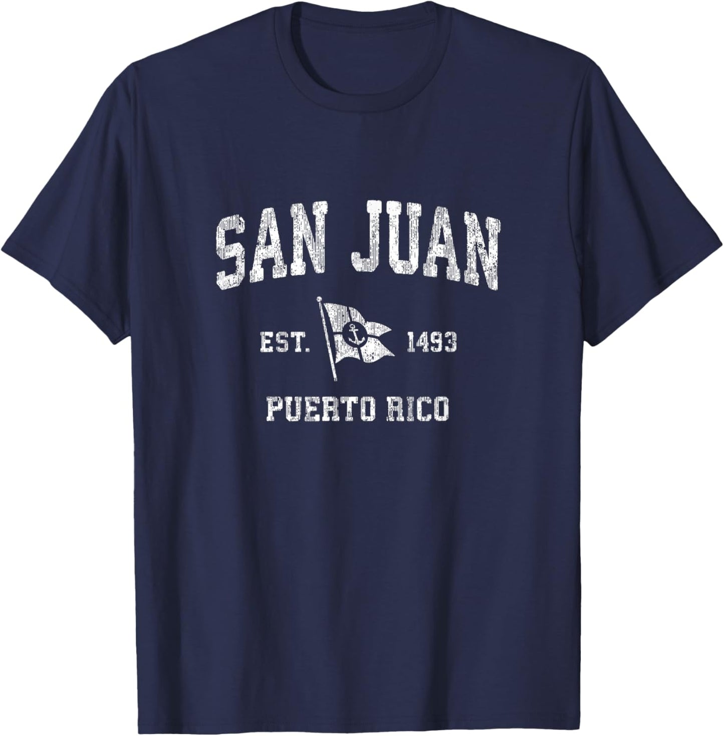 San Juan Puerto Rico Vintage Boat Anchor Flag Design T-Shirt - T-Shirt | Navy