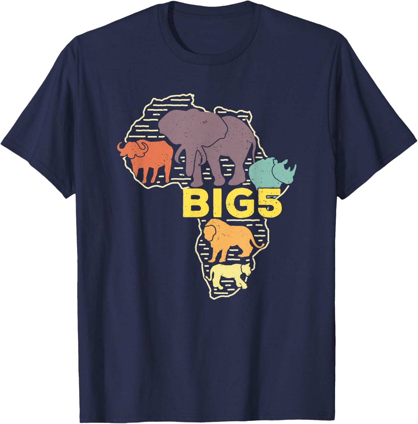 Big Five African Animals Elephant Rhino Buffalo Lion Leopard T-Shirt - T-Shirt | Navy