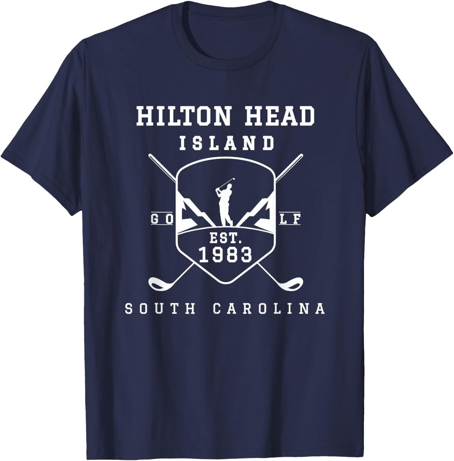 Hilton Head Island Est.1983 Golfer With Golf Club T-Shirt - T-Shirt | Navy