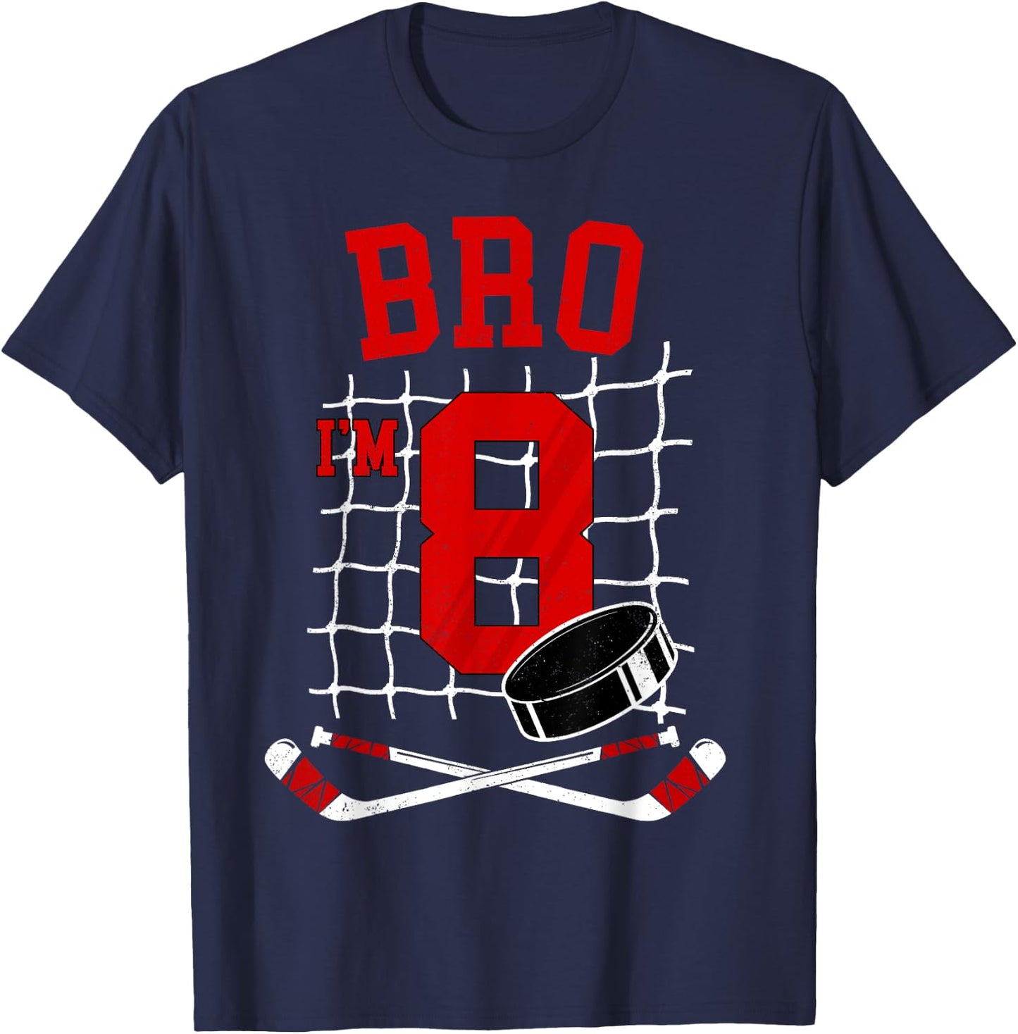 8th Birthday Boy Bro I’m 8 Year Old Hockey Player Bday T-Shirt - T-Shirt | Navy