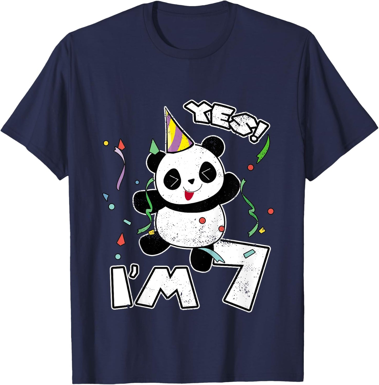 7th Birthday Panda Party Yes I'm 7 Years Old Gift T-Shirt - T-Shirt | Navy