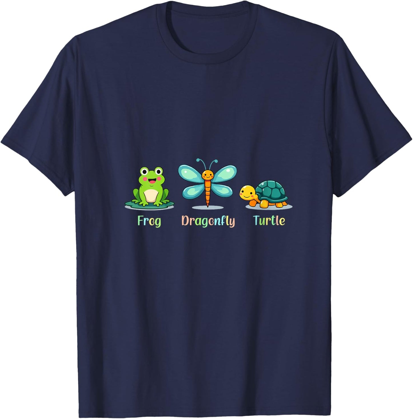 Funny Cute Frog Dragonfly Turtle Adorable Outdoor Animals V-Neck T-Shirt - T-Shirt | Navy