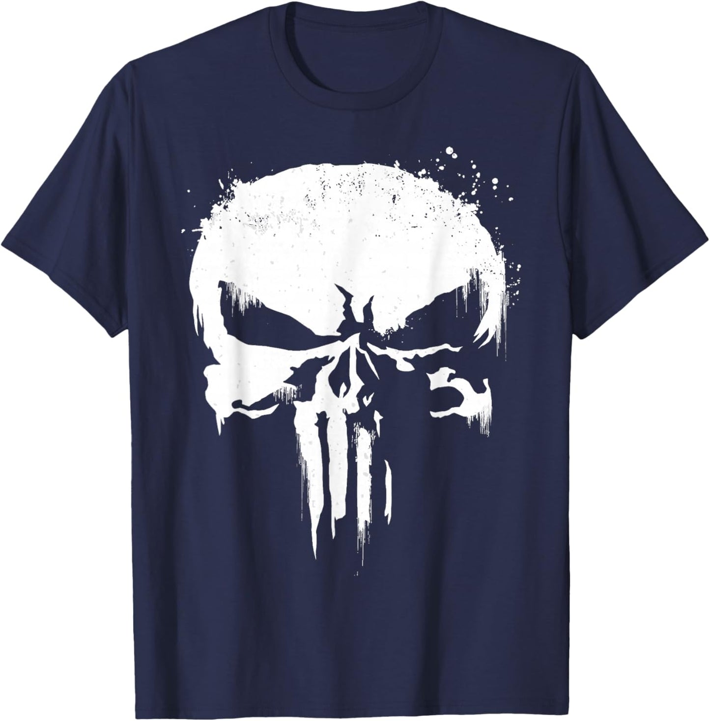 Marvel Punisher White Paint Splatter Skull Graphic T-Shirt - T-Shirt | Navy