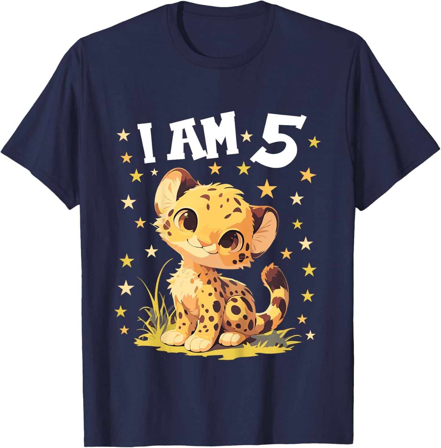 5 Years old 5 birthday Cheetahs Boy Girl Cheetah T-Shirt - T-Shirt | Navy