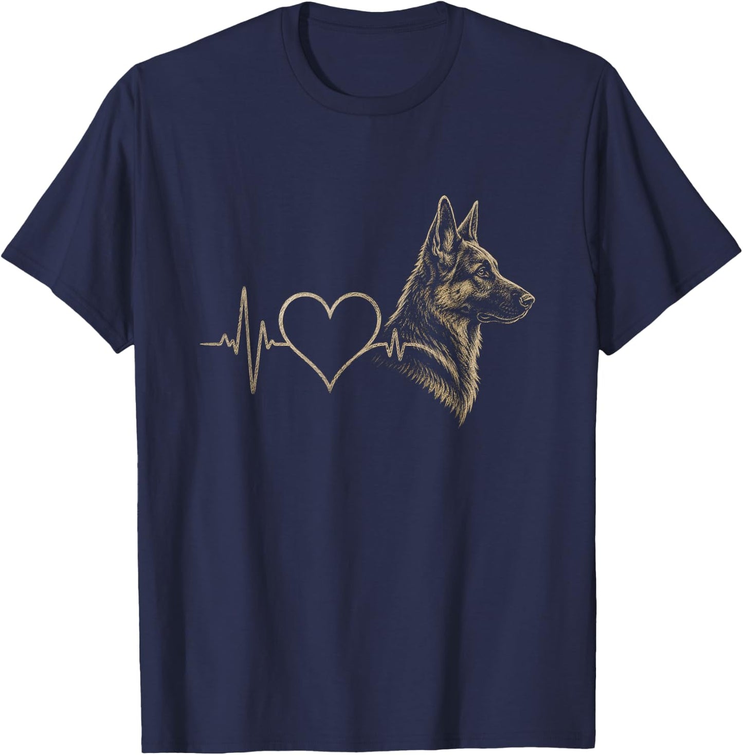 German Shepherd Heartbeat Artwork Design T-Shirt - T-Shirt | Navy