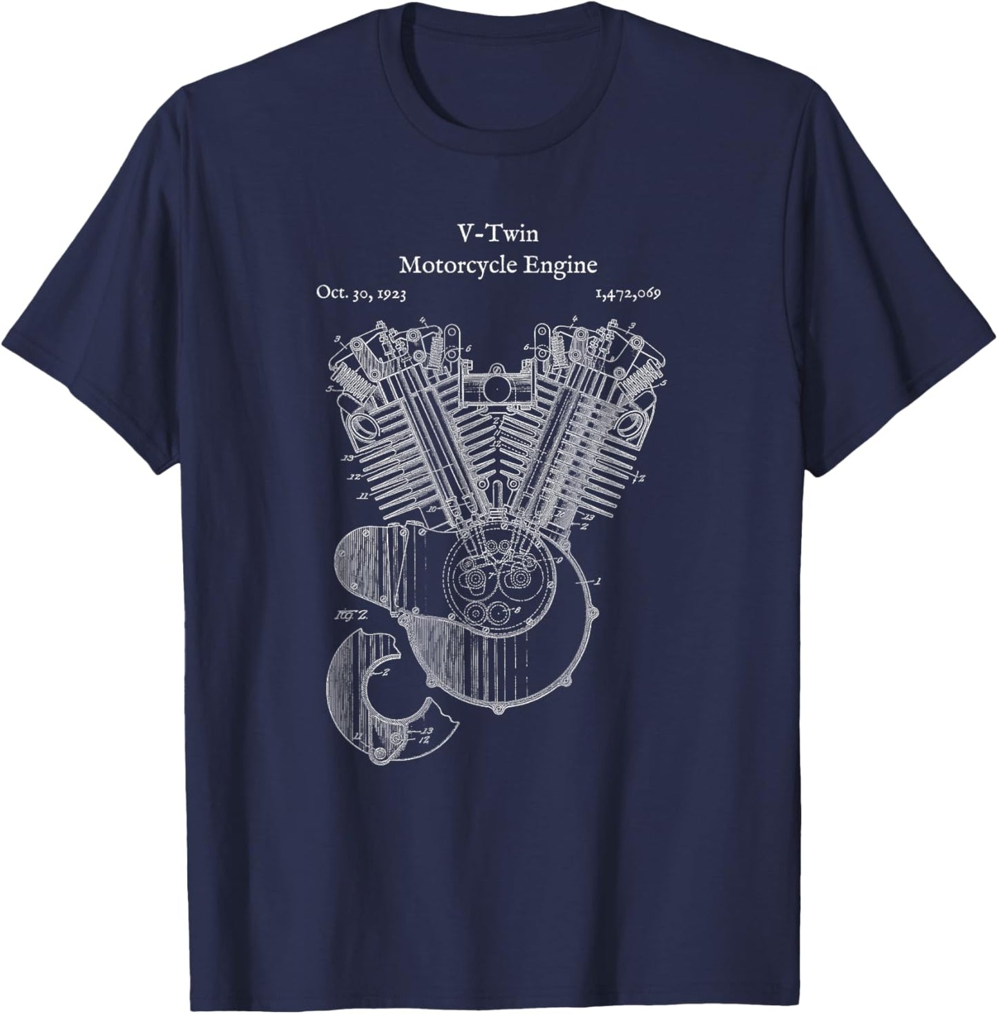 Vintage V-Twin Motorcycle Engine Shirt - Street Bike T-Shirt - T-Shirt | Navy