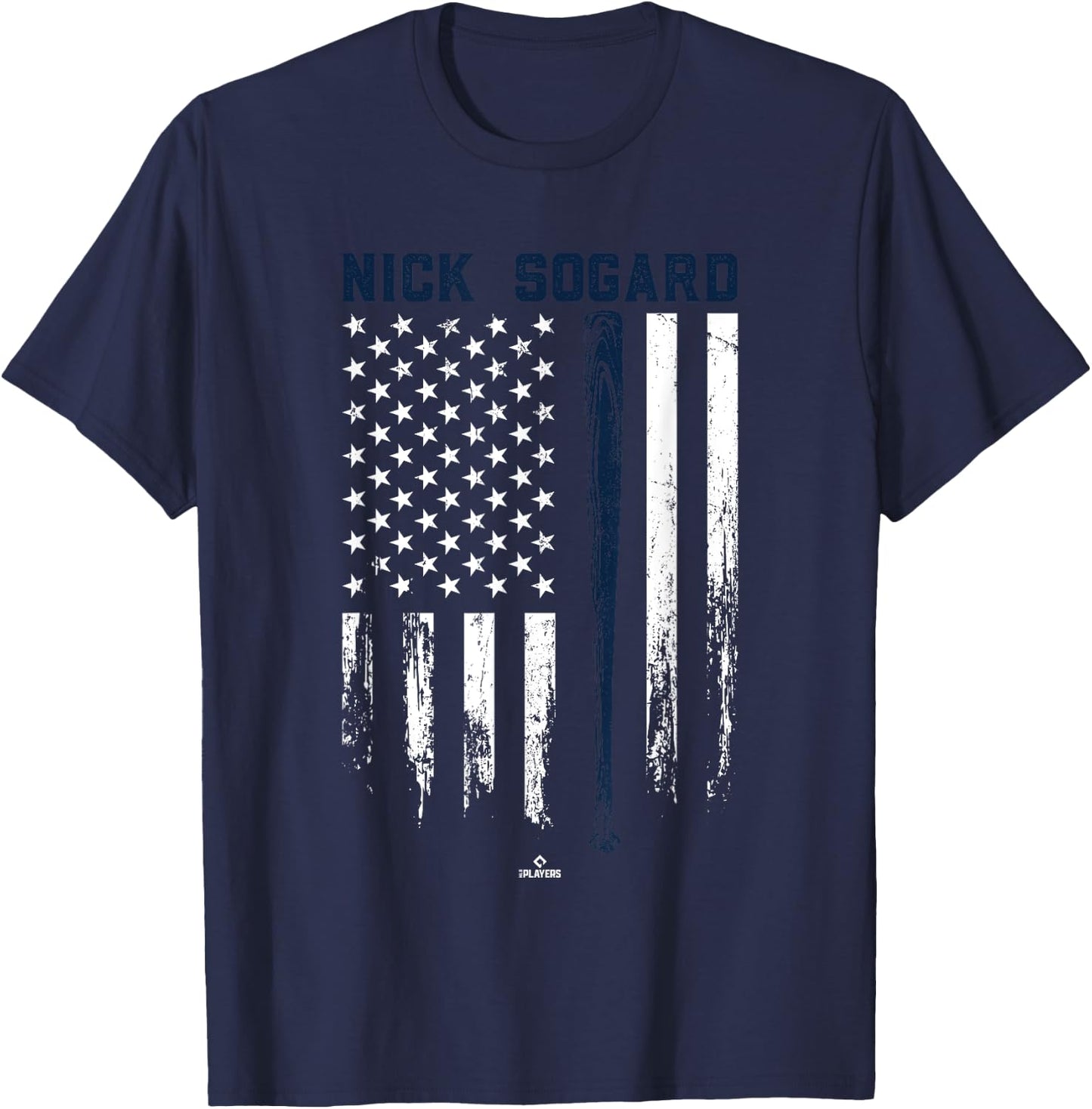 USA Flag Bat Nick Sogard Boston Baseball MLBPA T-Shirt - T-Shirt | Navy
