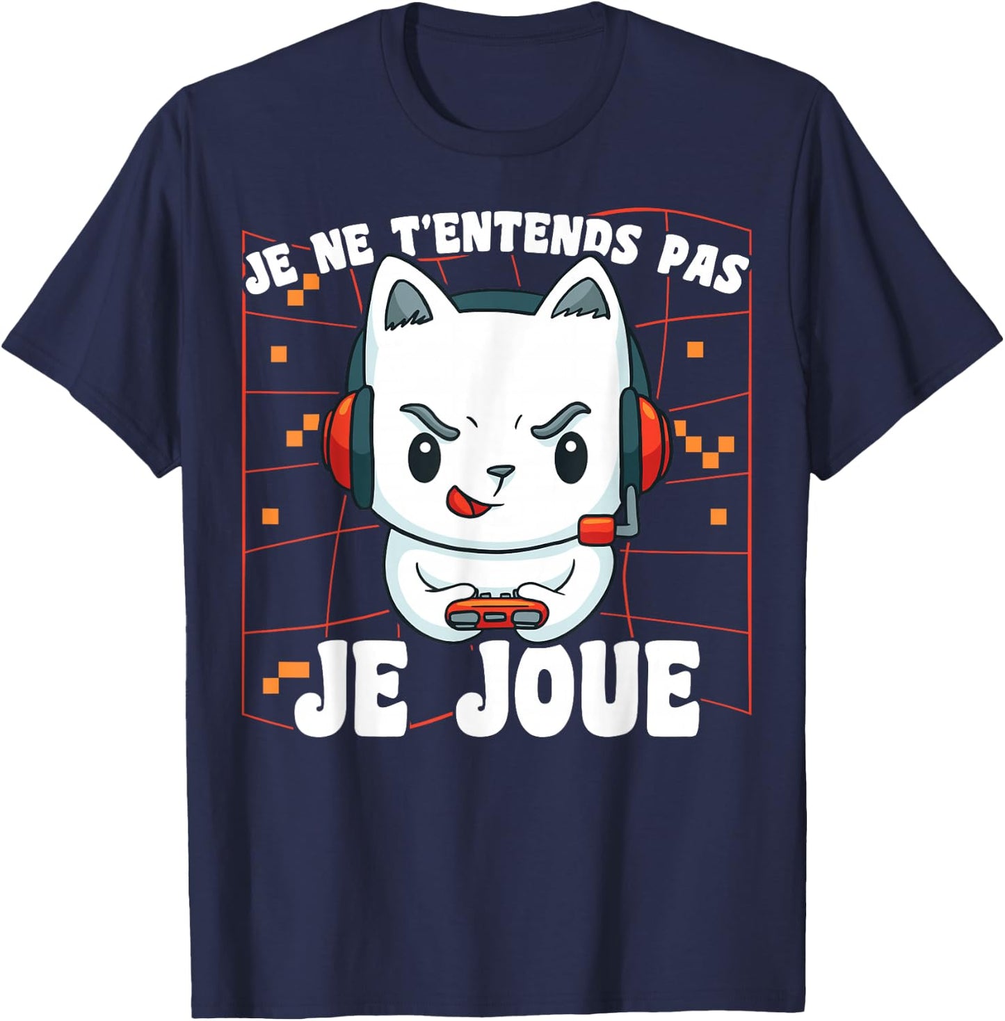 Kawaii Gamer Chat Je Ne T'T'ends Pas Je Joue Gaming Geek , Black, S T-Shirt - T-Shirt | Navy