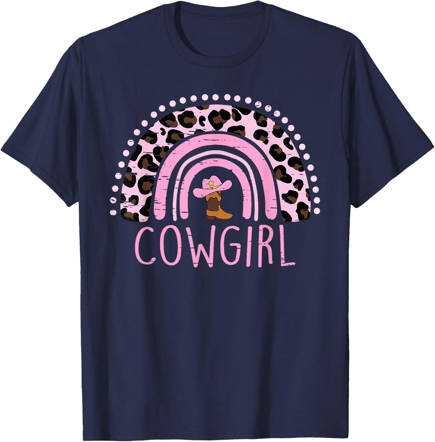 Cowgirl Leopard Rainbow Boots Women Teens Girls Kids Toddler T-Shirt - T-Shirt | Navy