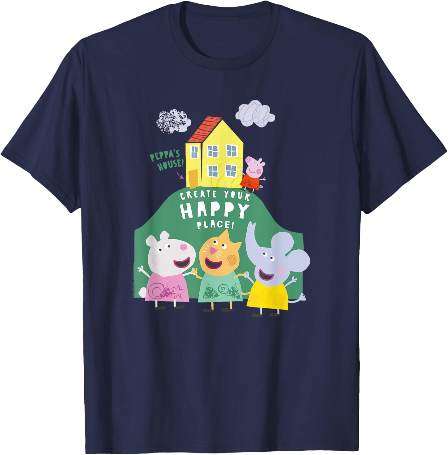 Peppa Pig Peppa's House Create Your Happy Place Group Shot T-Shirt - T-Shirt | Navy