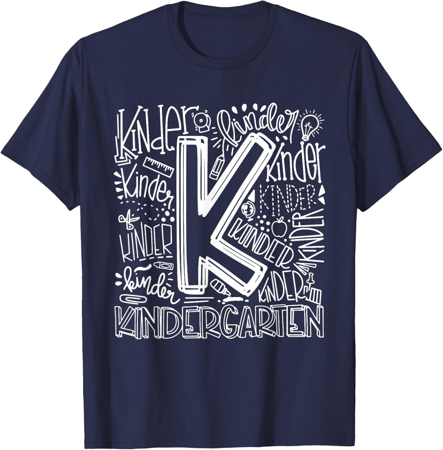 Kindergarten Typography Back To School First Day of School T-Shirt - T-Shirt | Navy