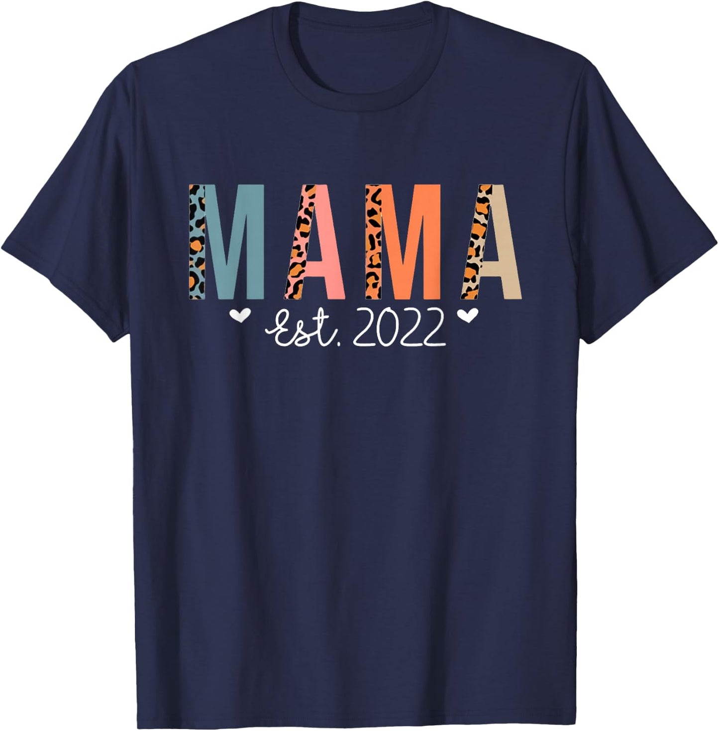Mama Est 2022 New Mama Mother Proud Mom Leopard Christmas T-Shirt - T-Shirt | Navy