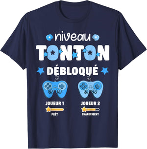 Unlocked Tonton Level Announcement Pregnancy Tonton Geek , Black, S T-Shirt - T-Shirt | Navy