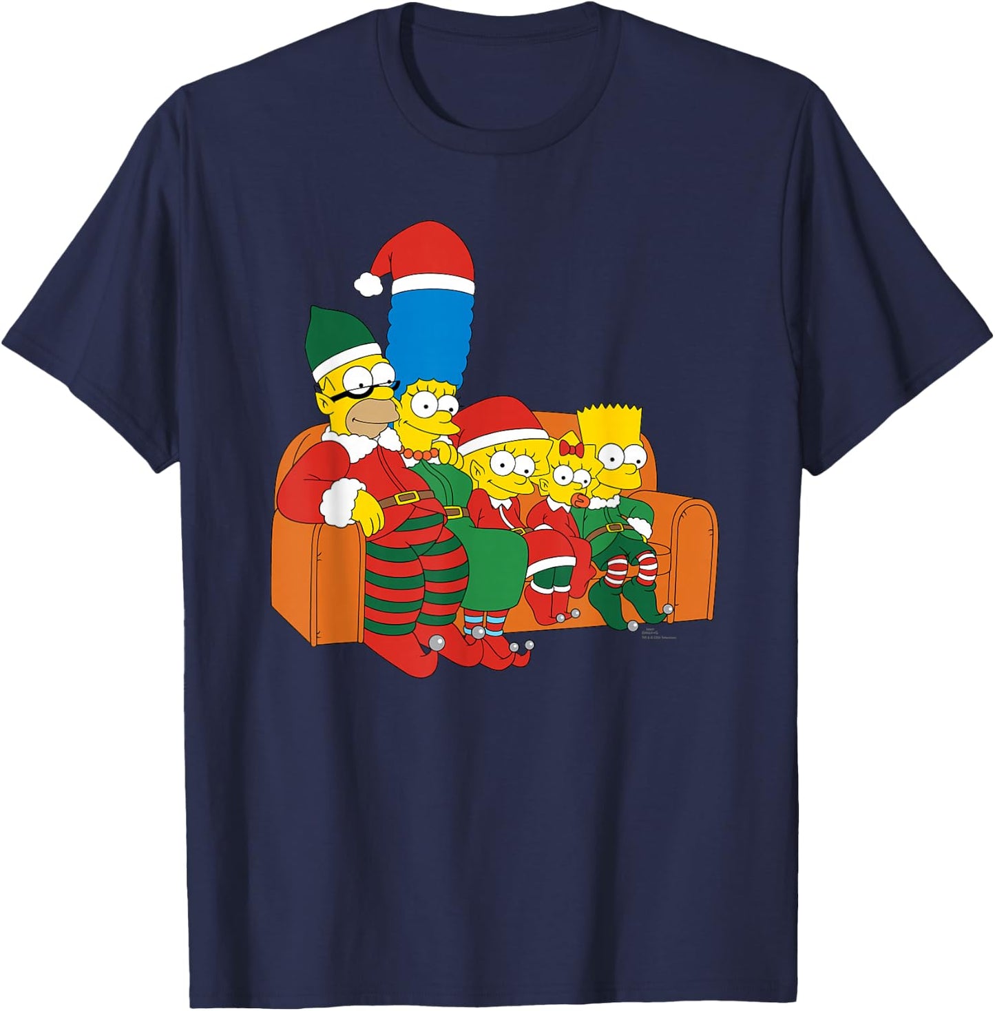 The Simpsons Holiday Family Christmas Elf Costumes Couch Gag , Black, S T-Shirt - T-Shirt | Navy