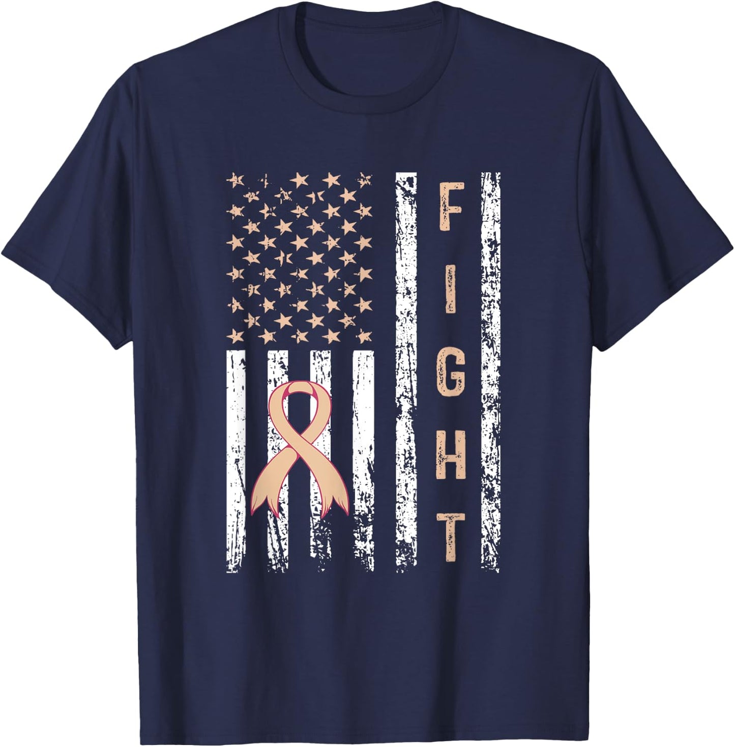 Uterine Cancer Fight Distressed US Flag Endometrial Warrior T-Shirt - T-Shirt | Navy