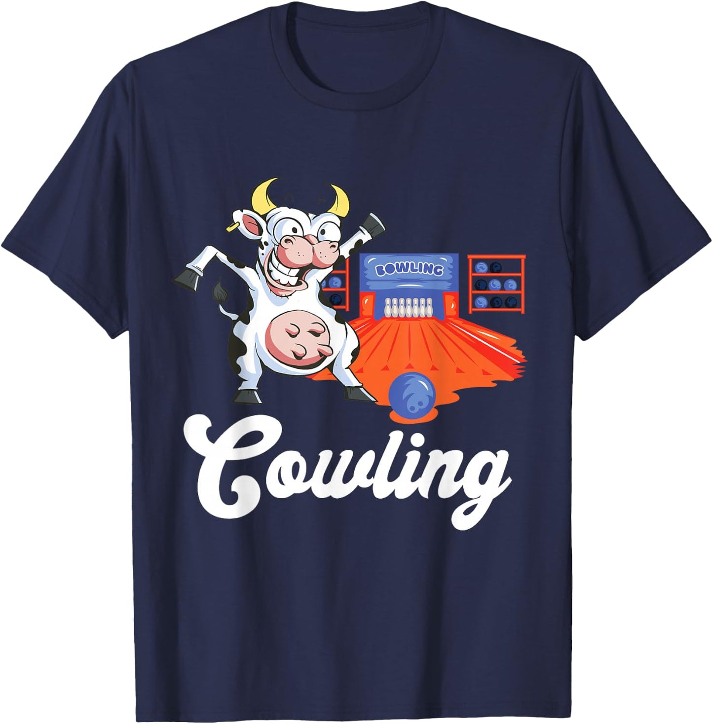 Funny Bowling Strike Cow Bowling Pin Bowling Ball Bowler T-Shirt - T-Shirt | Navy