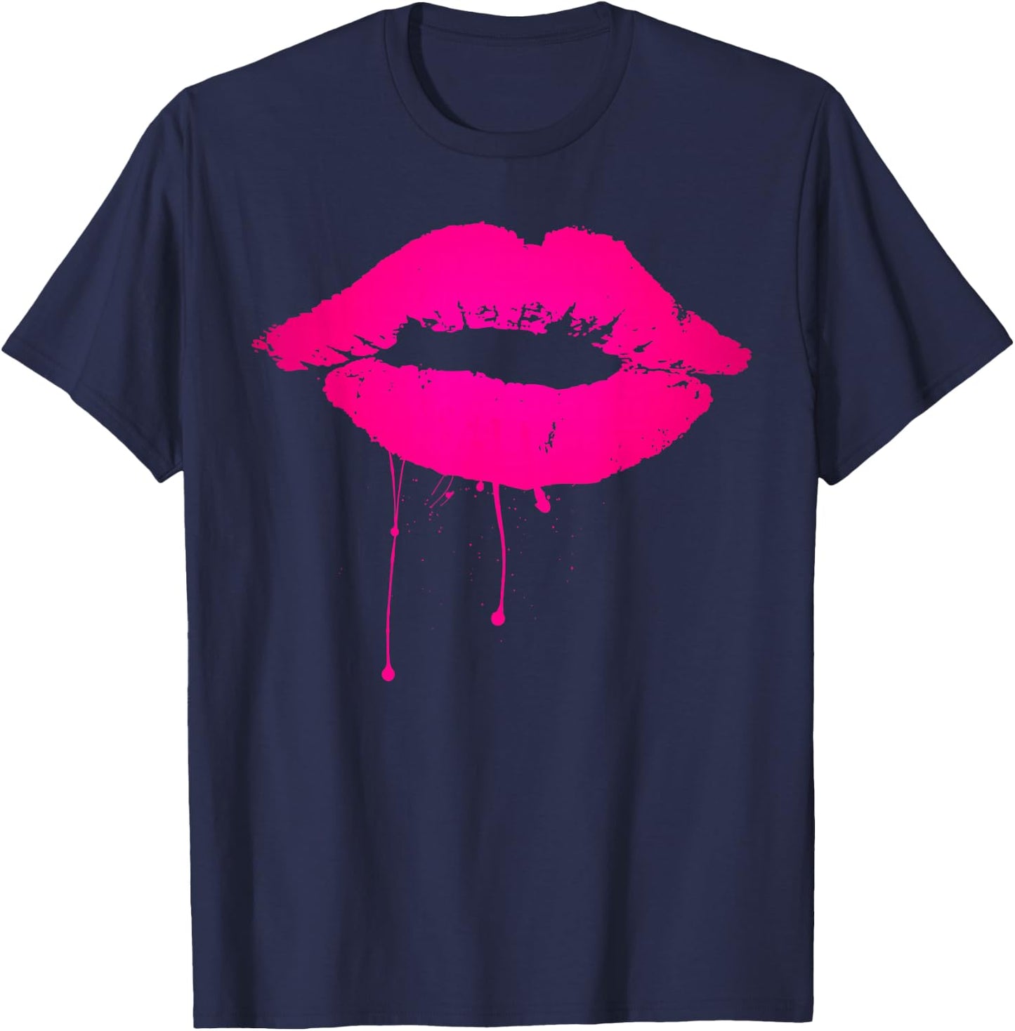 Sexy Pink Hot Lips T Shirt: Neon 80s Lipstick Kiss Party T-Shirt - T-Shirt | Navy