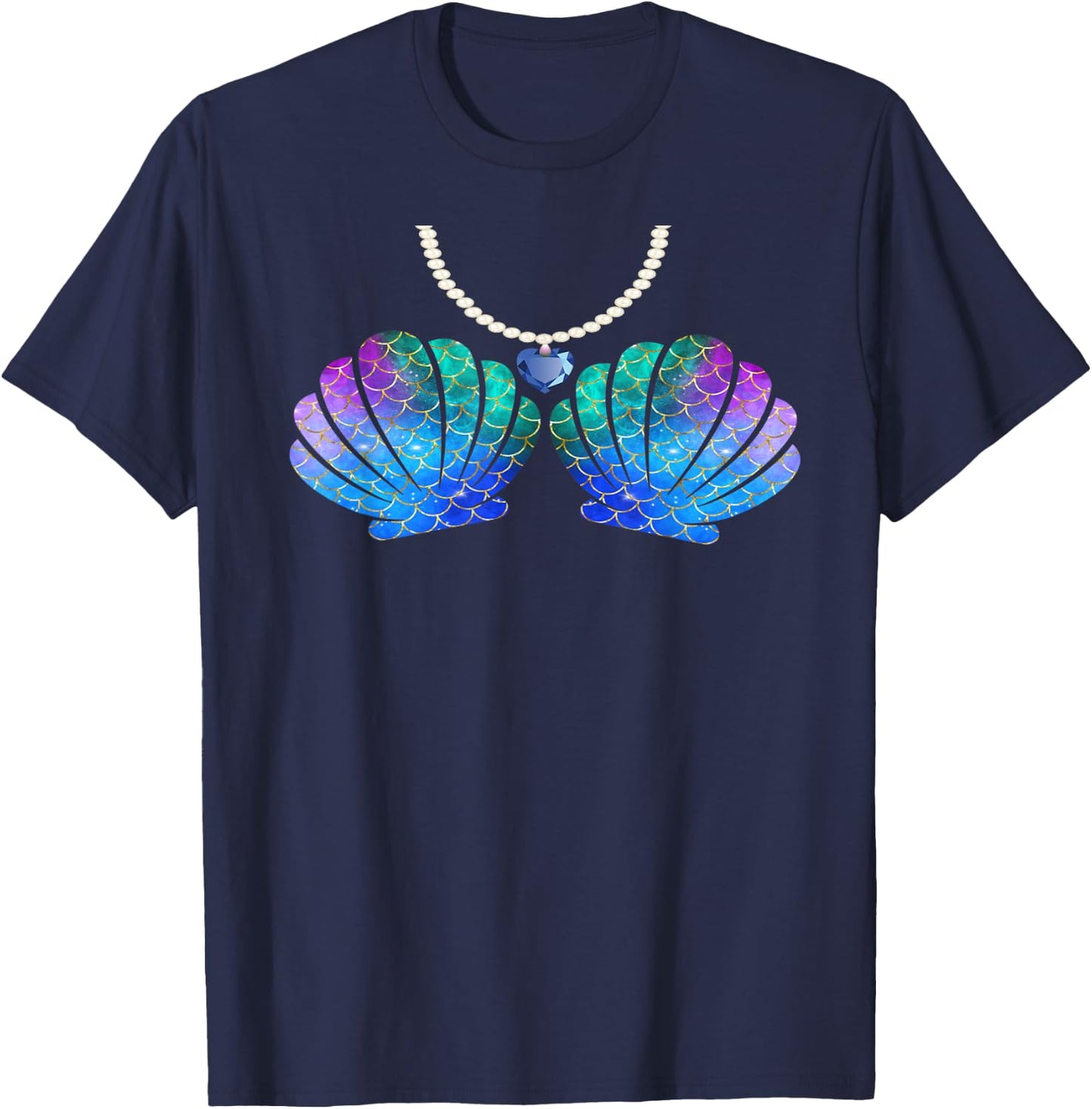 Mermaid Sea Shell Bra Halloween Costume Women Girls T-Shirt - T-Shirt | Navy