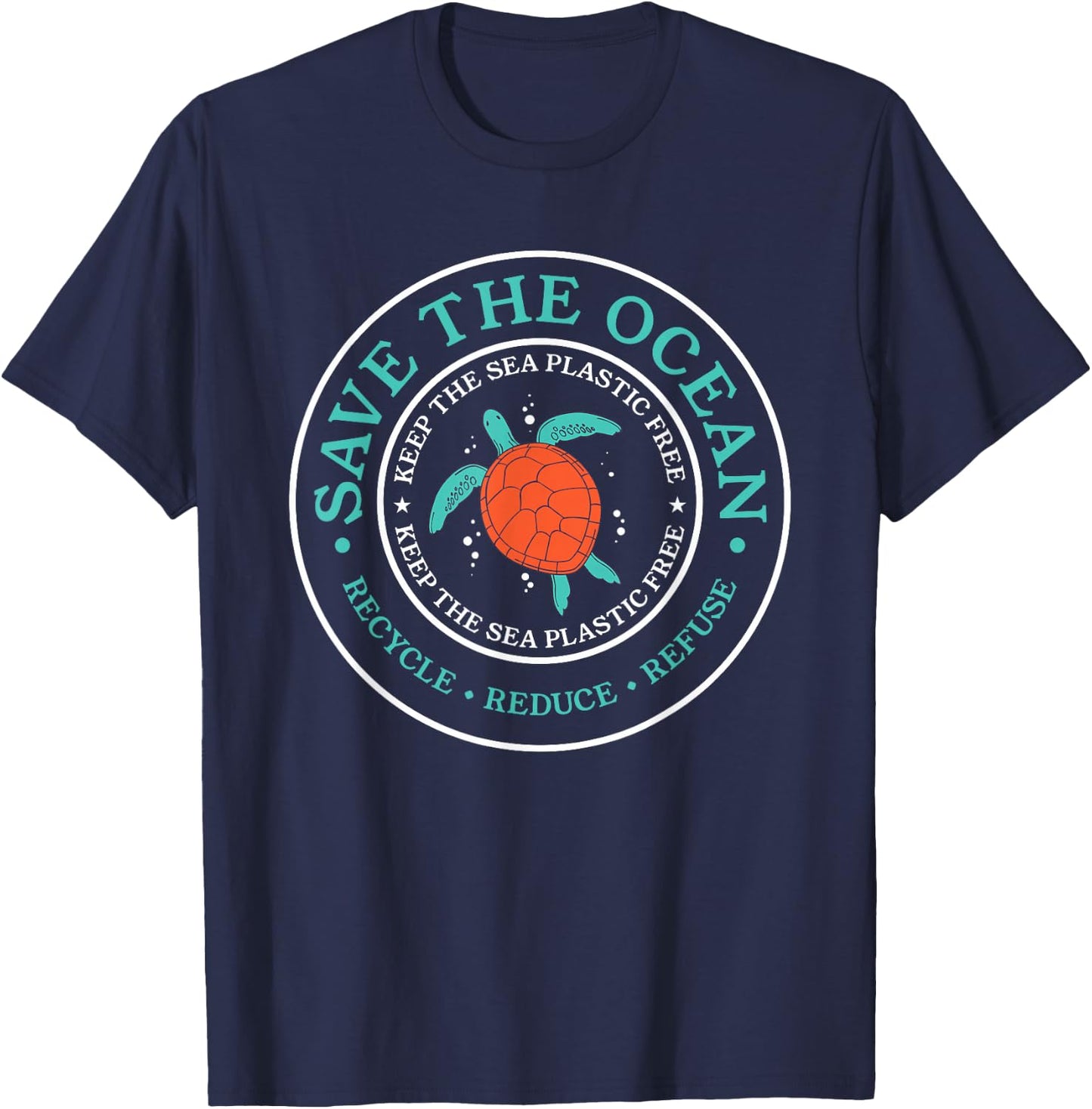 Save The Ocean Lovely Earth Day Sea Kunststoffstrohhalm frei T-Shirt - T-Shirt | Navy