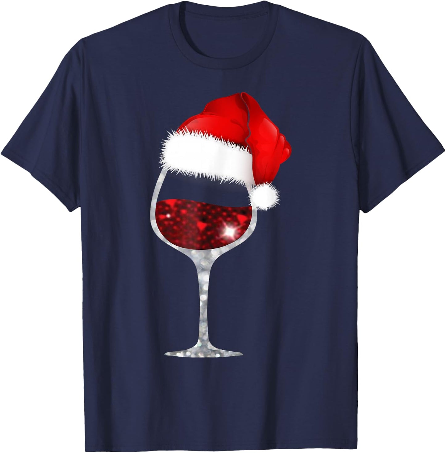Wine Glass Christmas T Shirt Wine lovers Santa Hat Shirt T-Shirt - T-Shirt | Navy