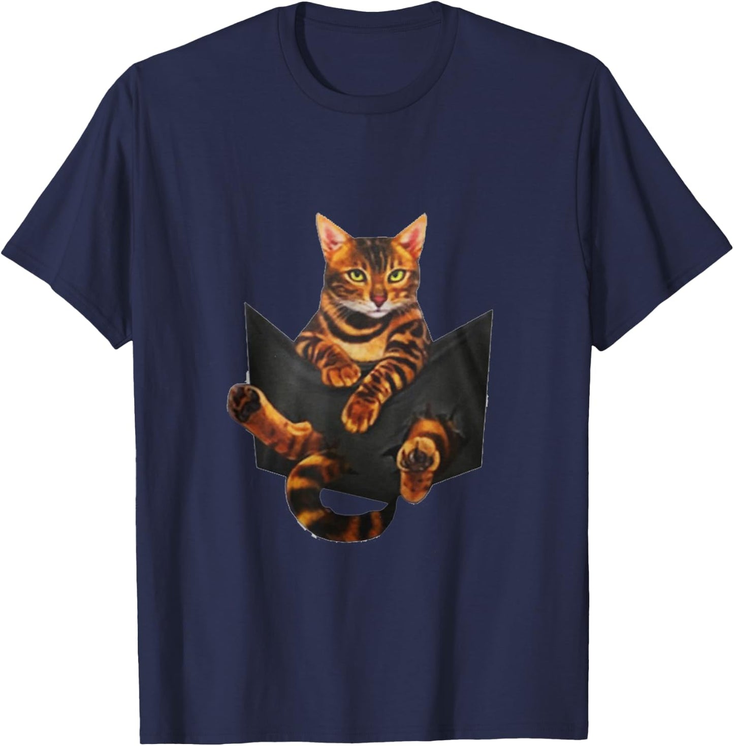 Cat Lovers Gifts Bengal In Pocket Funny Kitten Face T-Shirt - T-Shirt | Navy