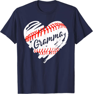 Baseball Heart Baseball Gramma Women Softball Mom Short T-Shirt - T-Shirt | Navy