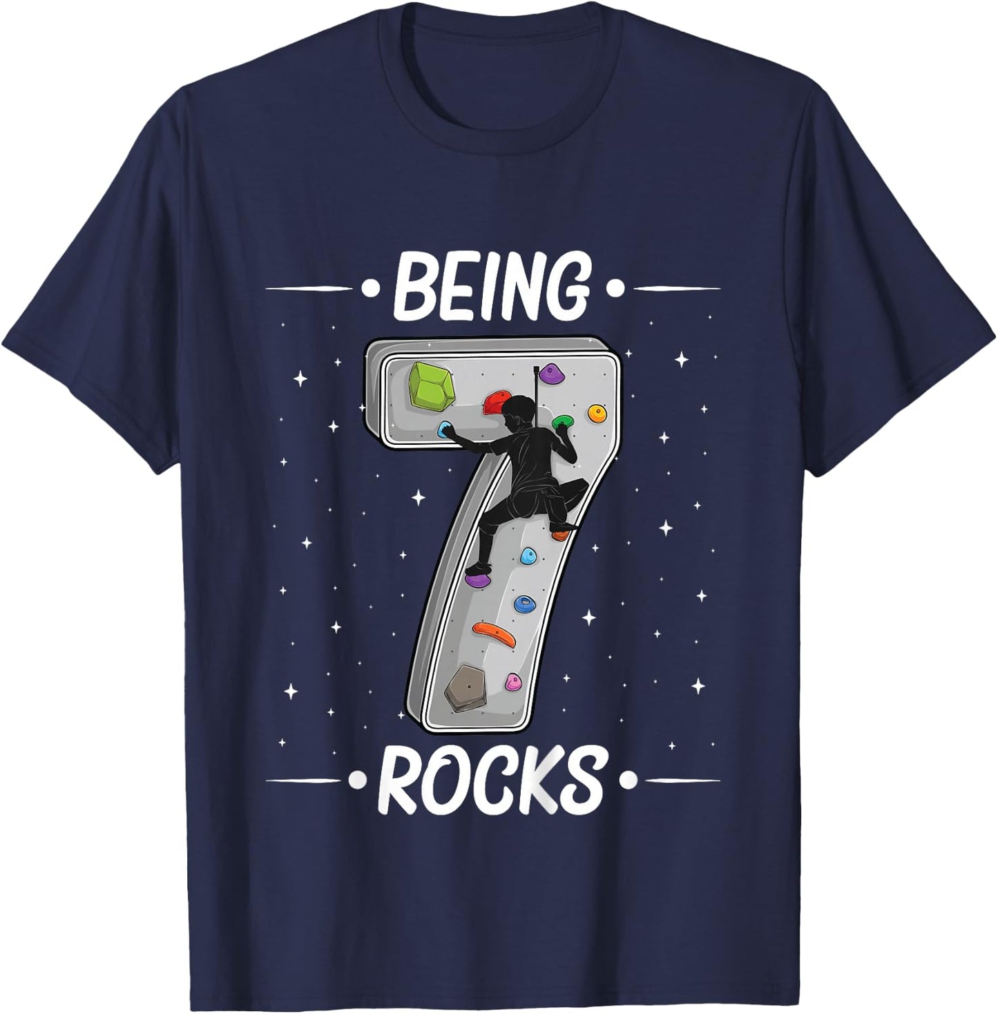7 year old rock climbing 7th birthday Adventures Climber T-Shirt - T-Shirt | Navy