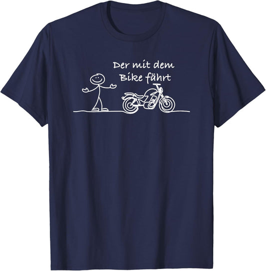 with German Text "Der mit dem bike fährt", black T-Shirt - T-Shirt | Navy