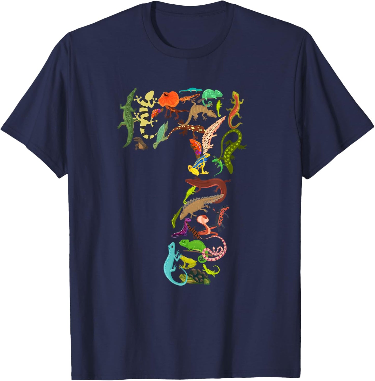 Kids 7th Birthday Reptiles Lizards Themed 7 Year Old Boys T-Shirt - T-Shirt | Navy