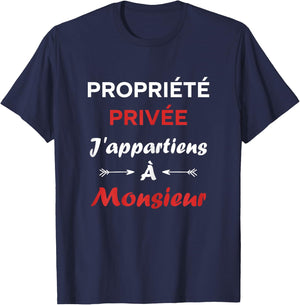 Humor Couple Private Property I belong to Monsieur , Black T-Shirt - T-Shirt | Navy