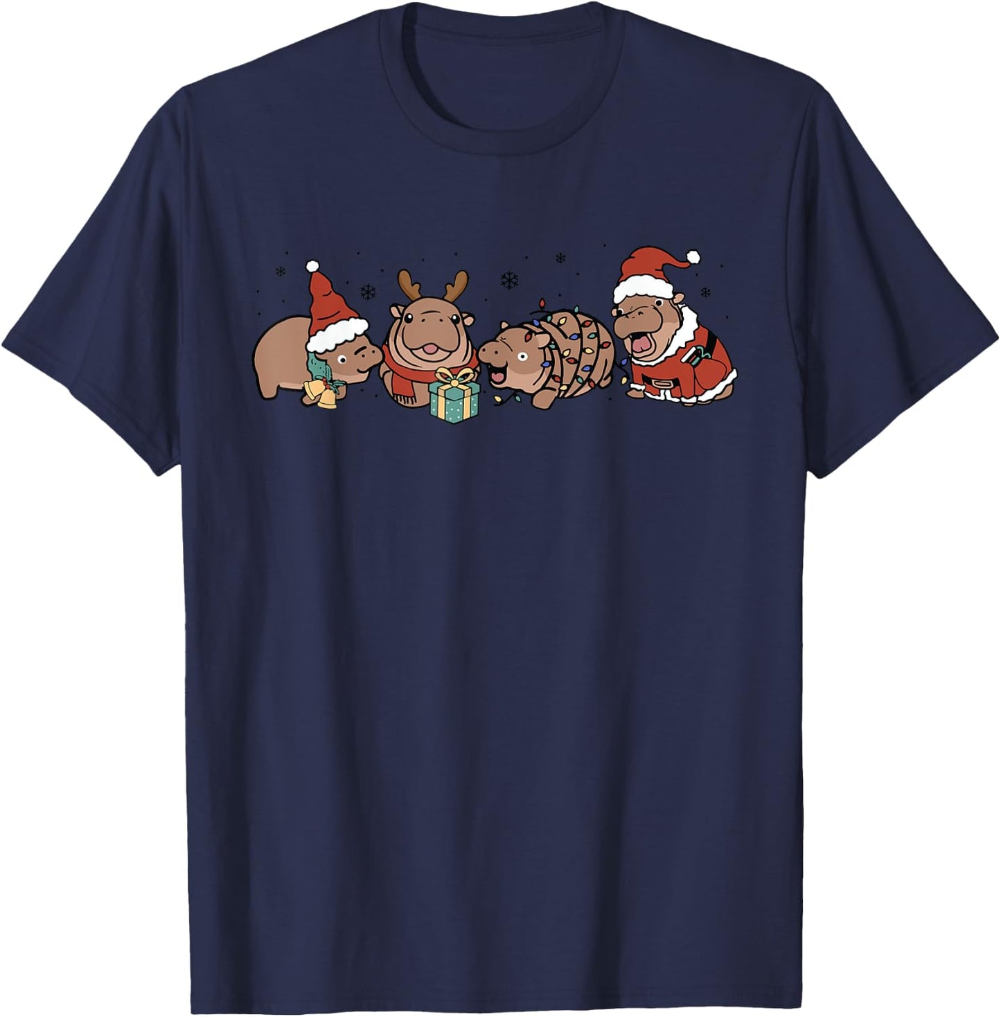 Funny Cute Christmas Moo-Deng Baby Pygmy Hippo Trendy Animal T-Shirt - T-Shirt | Navy