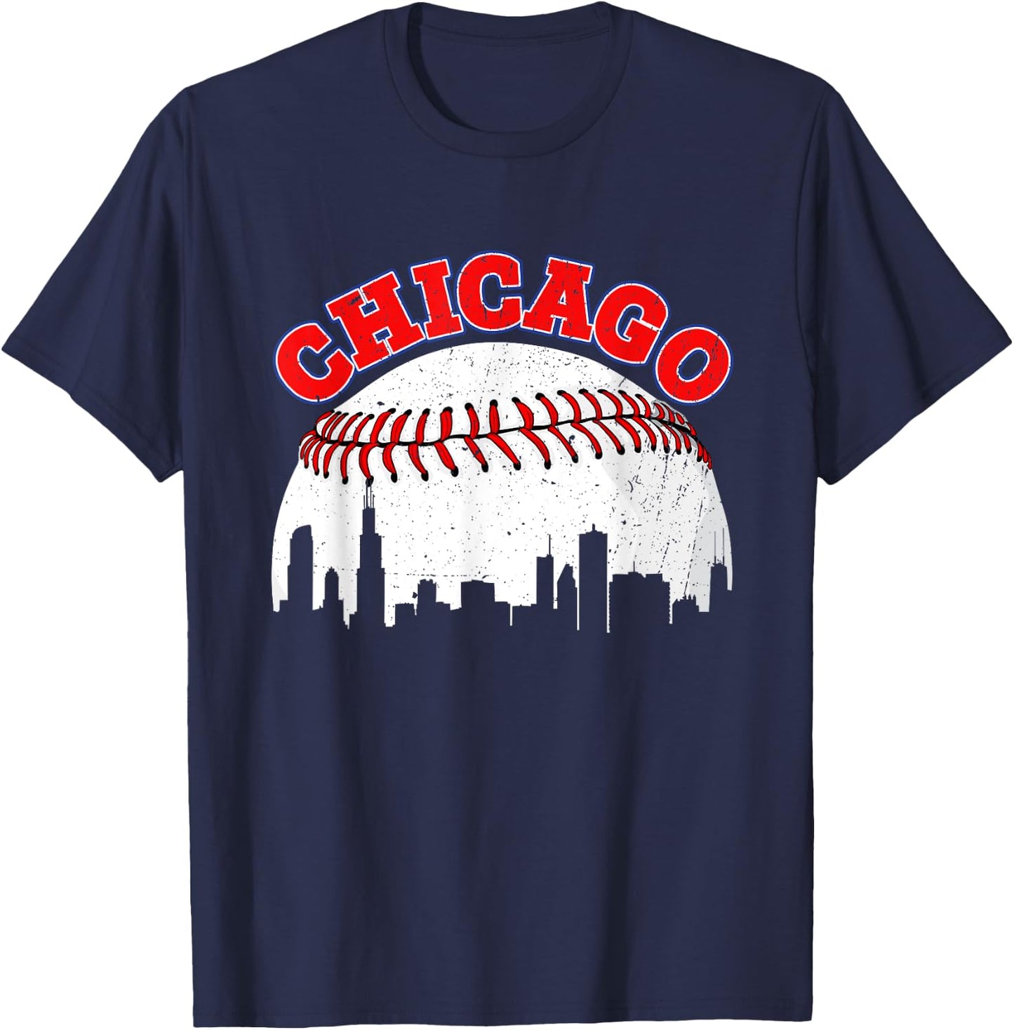 Distressed Baseball Chicago Cityscape Women T-Shirt - T-Shirt | Navy
