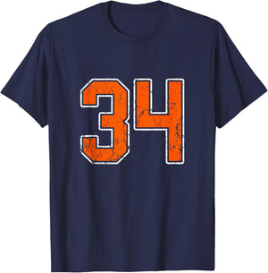 Distressed Orange White Number 34 Jersey Player Uniform #34 T-Shirt - T-Shirt | Navy