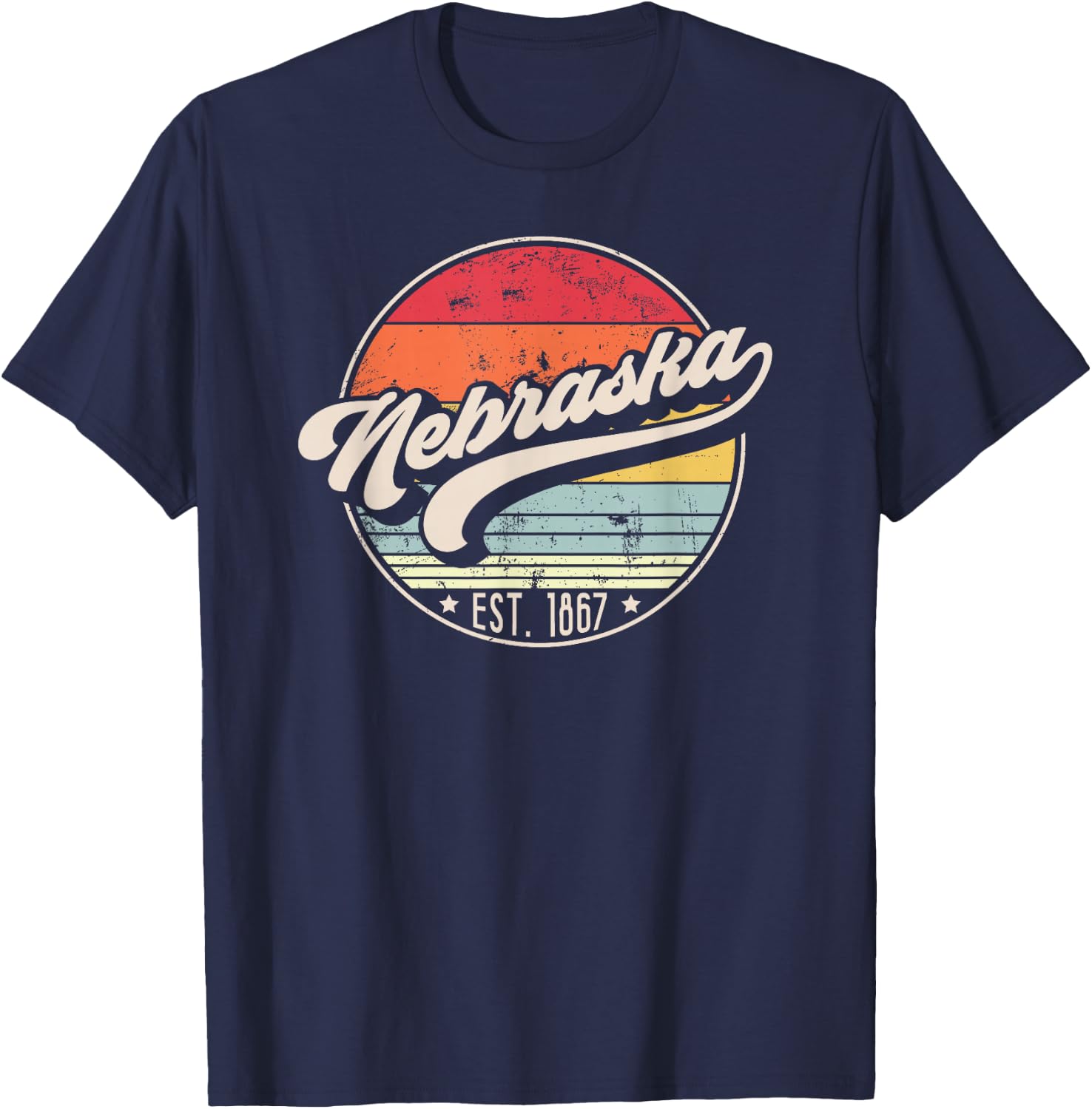 Retro Nebraska Home State NE Cool 70s Style Sunset T-Shirt - T-Shirt | Navy