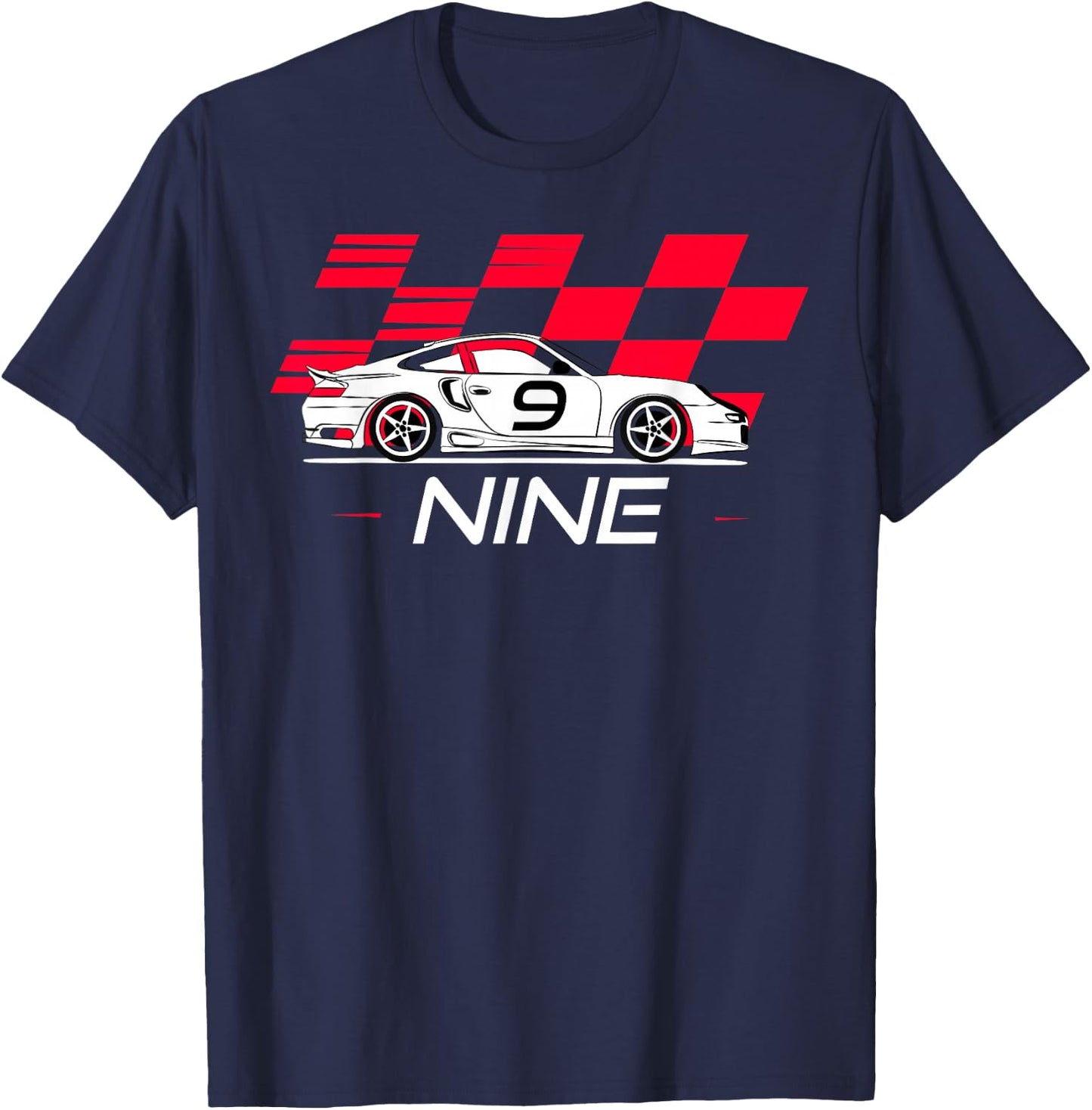 Race Car 9th Birthday Nine Year Old Boy Party T-Shirt - T-Shirt | Navy