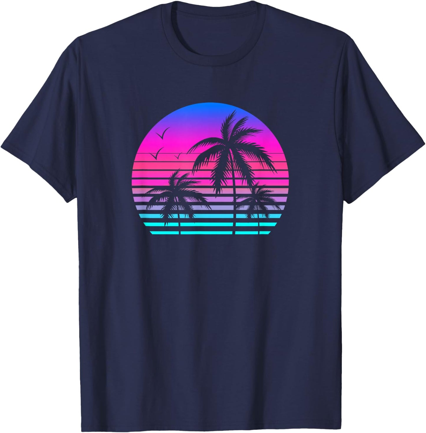 Sunset Palm Tree Casual Fashion Aesthetic Vaporwave T-Shirt - T-Shirt | Navy