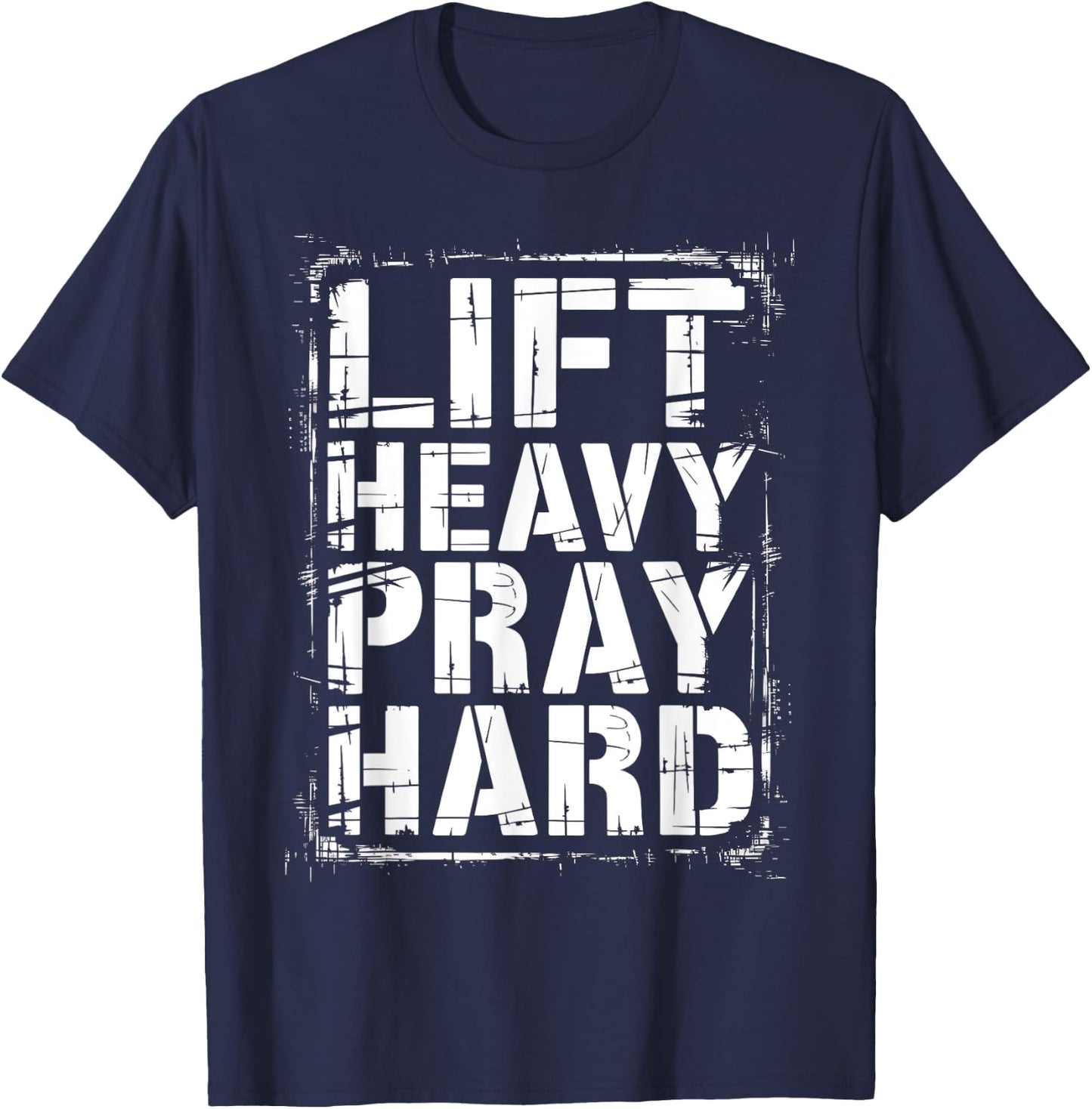 Graphic 365 Lift Heavy Pray Hard Christian -Adults Kids Black Small Short Sleeve Cotton Blend Casual Graphic T-Shirt - T-Shirt | Navy