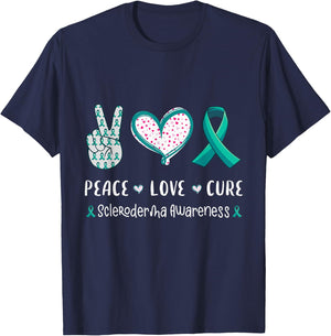 Peace Love Cure Scleroderma awareness men women kids crest T-Shirt - T-Shirt | Navy