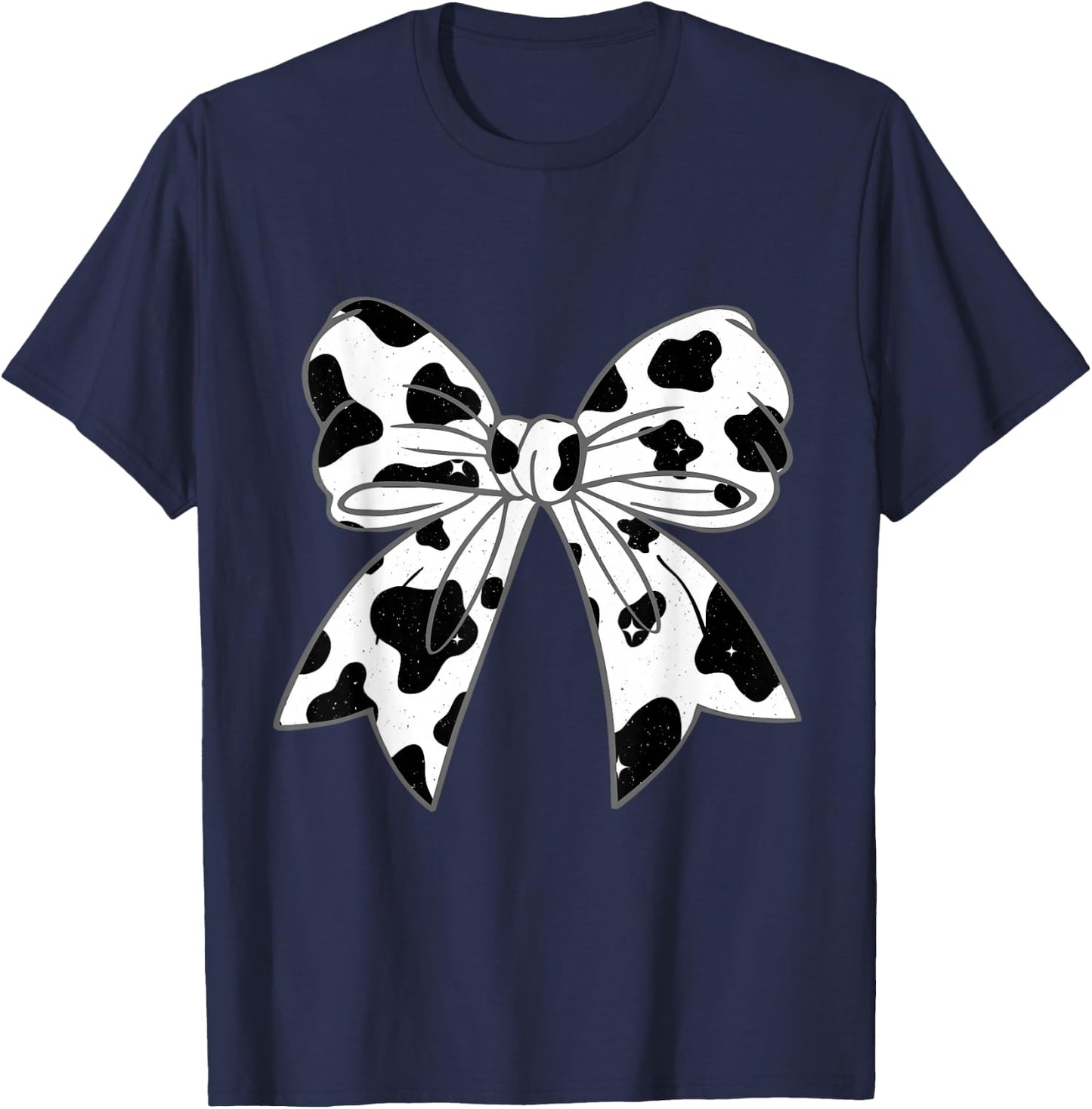 Coquette Bow Cow Pattern Farm Animals Cow Print Graphic T-Shirt - T-Shirt | Navy