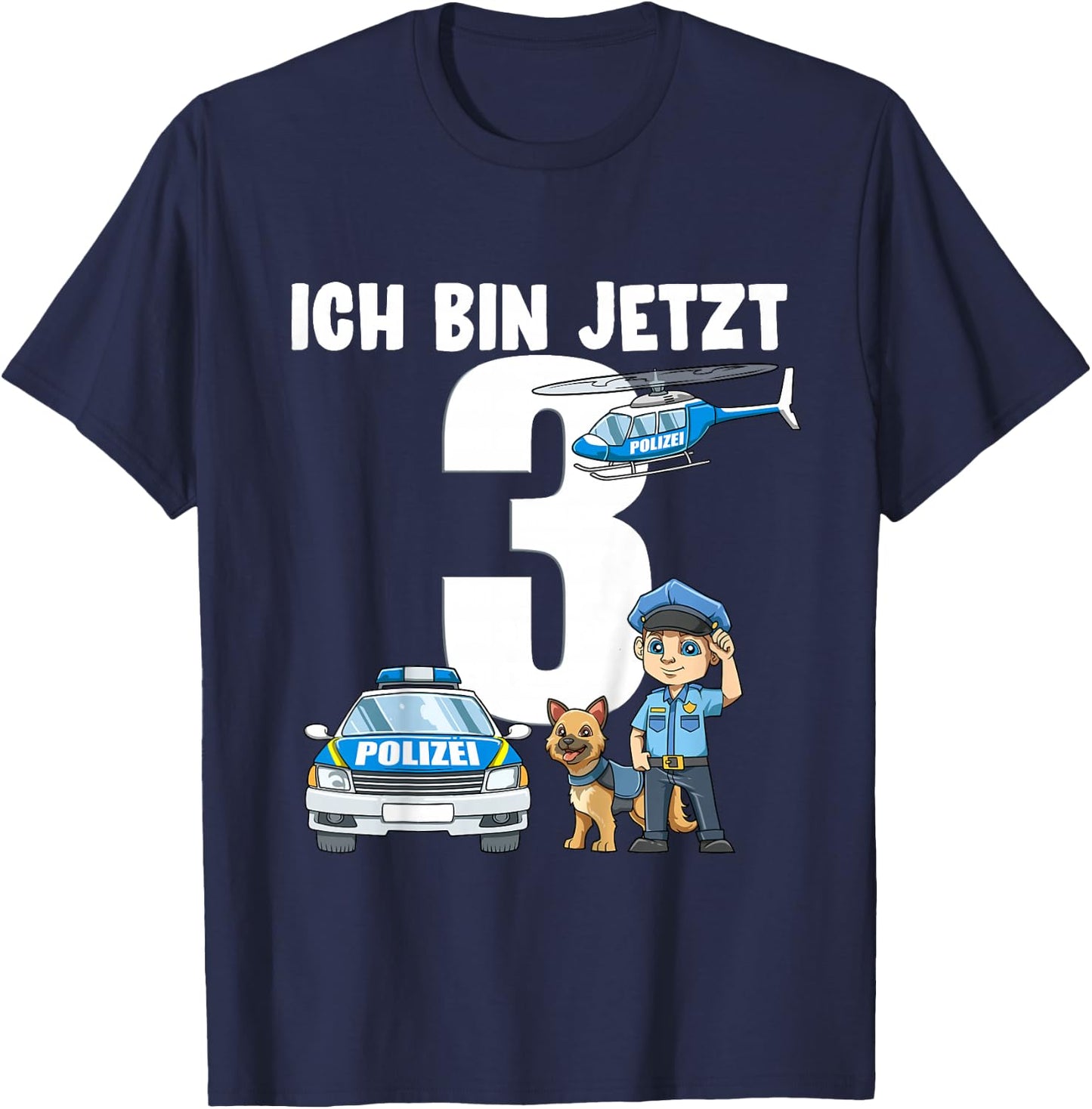 Children's 3rd Birthday Police Shirt - 3 Years Old Gift , black T-Shirt - T-Shirt | Navy
