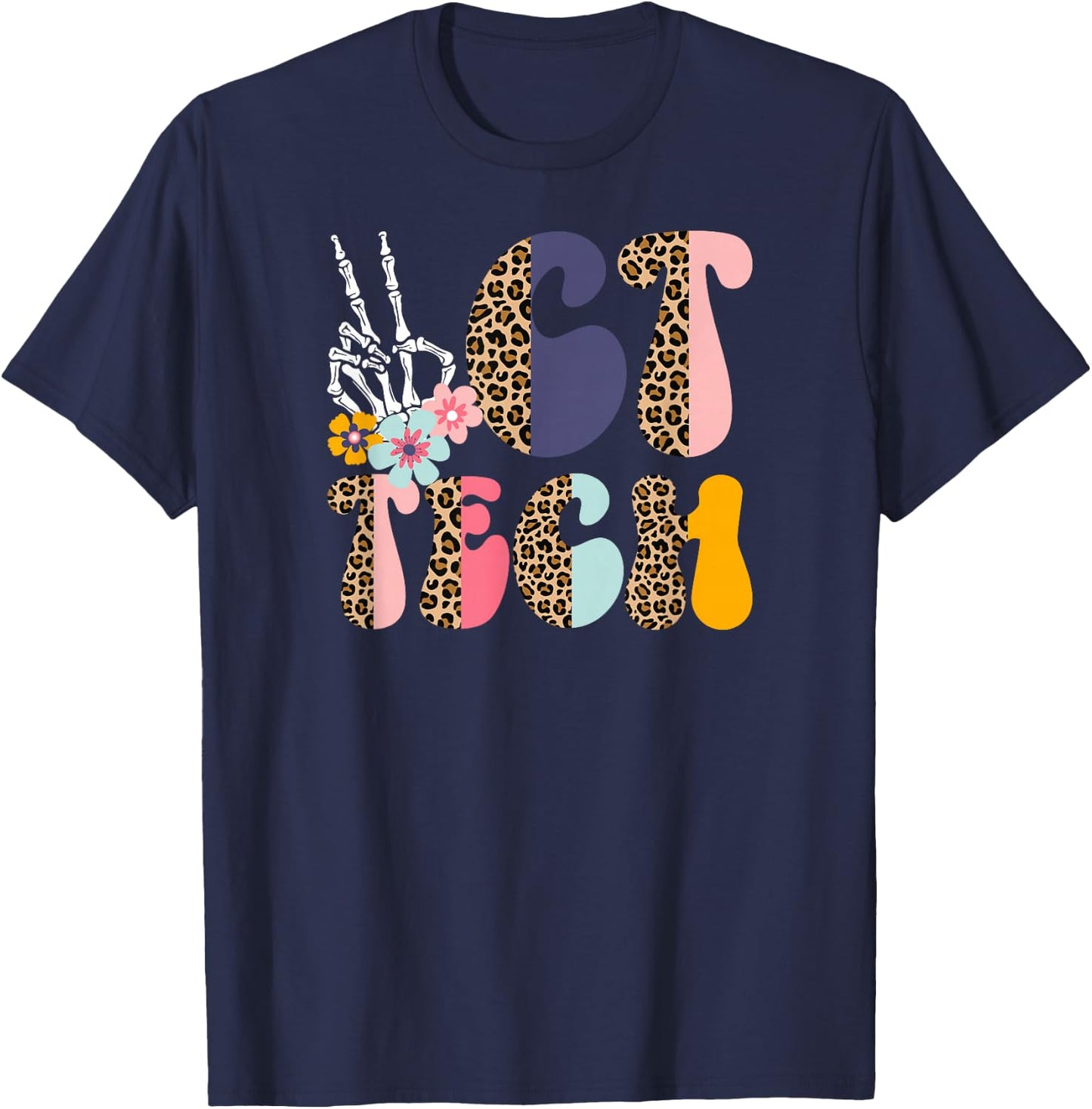CT Tech Leopard Computed Tomography Technologist T-Shirt - T-Shirt | Navy
