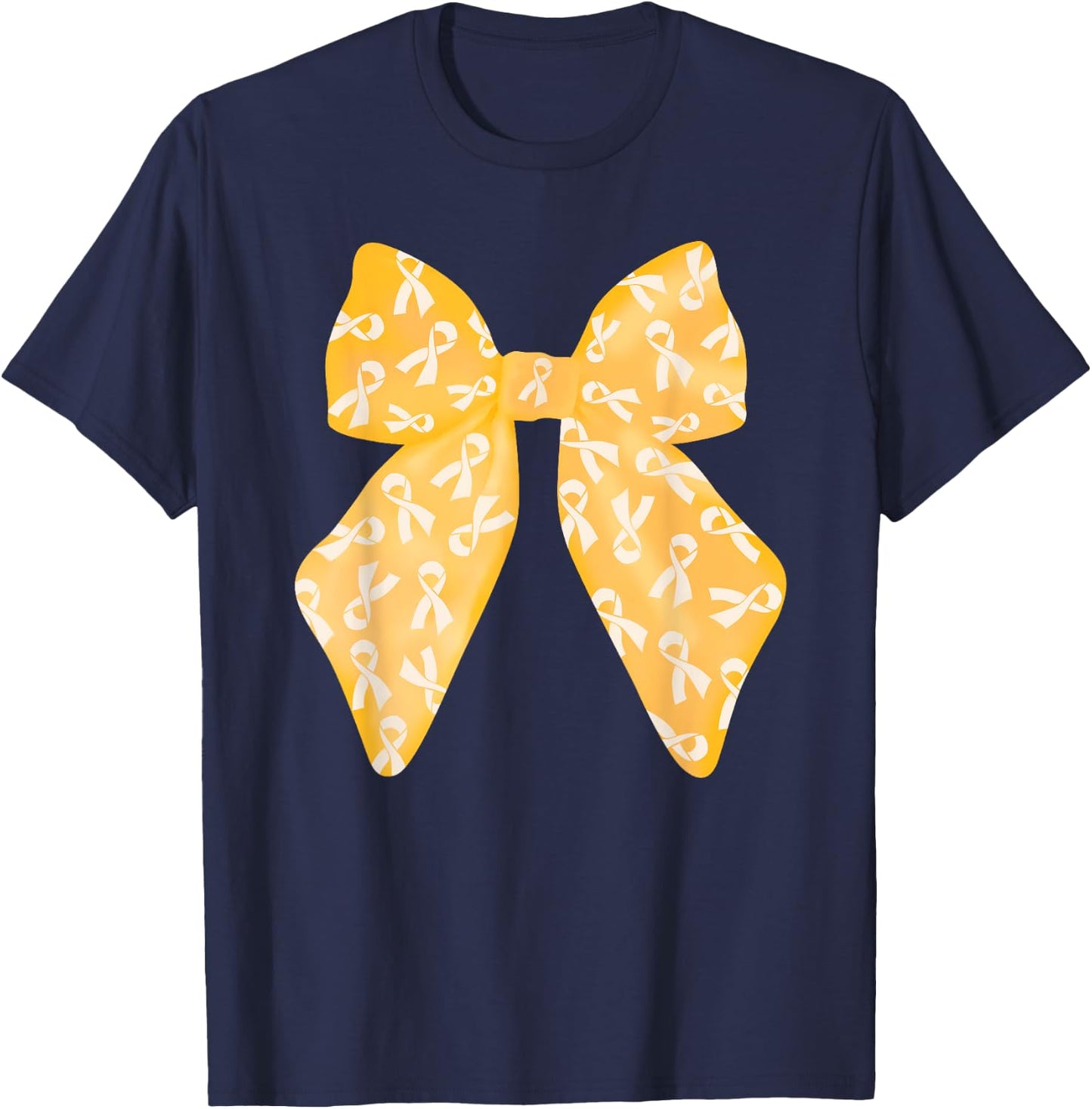 Coquette Gold Bow Childhood Cancer Awareness Women Kids Girl T-Shirt - T-Shirt | Navy