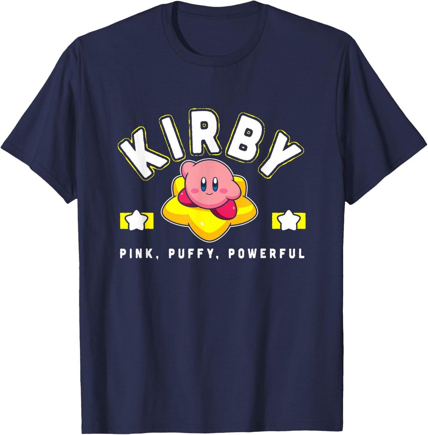 Kirby Cute Star Pink Puffy Powerful Big Chest Poster T-Shirt - T-Shirt | Navy
