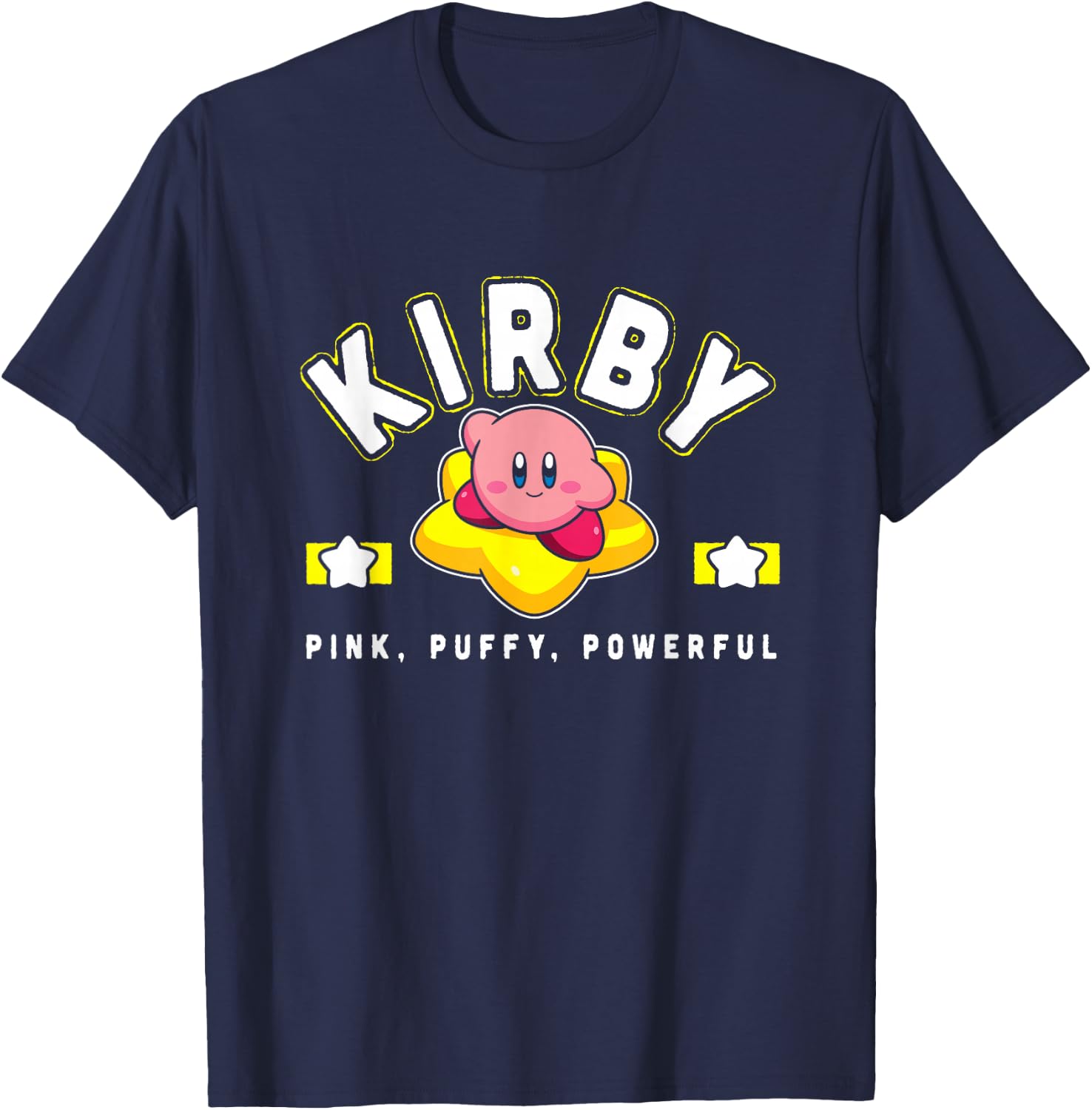 Kirby Cute Star Pink Puffy Powerful Big Chest Poster T-Shirt - T-Shirt | Navy