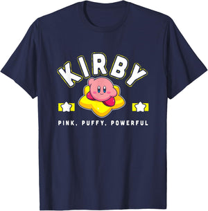 Kirby Cute Star Pink Puffy Powerful Big Chest Poster T-Shirt - T-Shirt | Navy