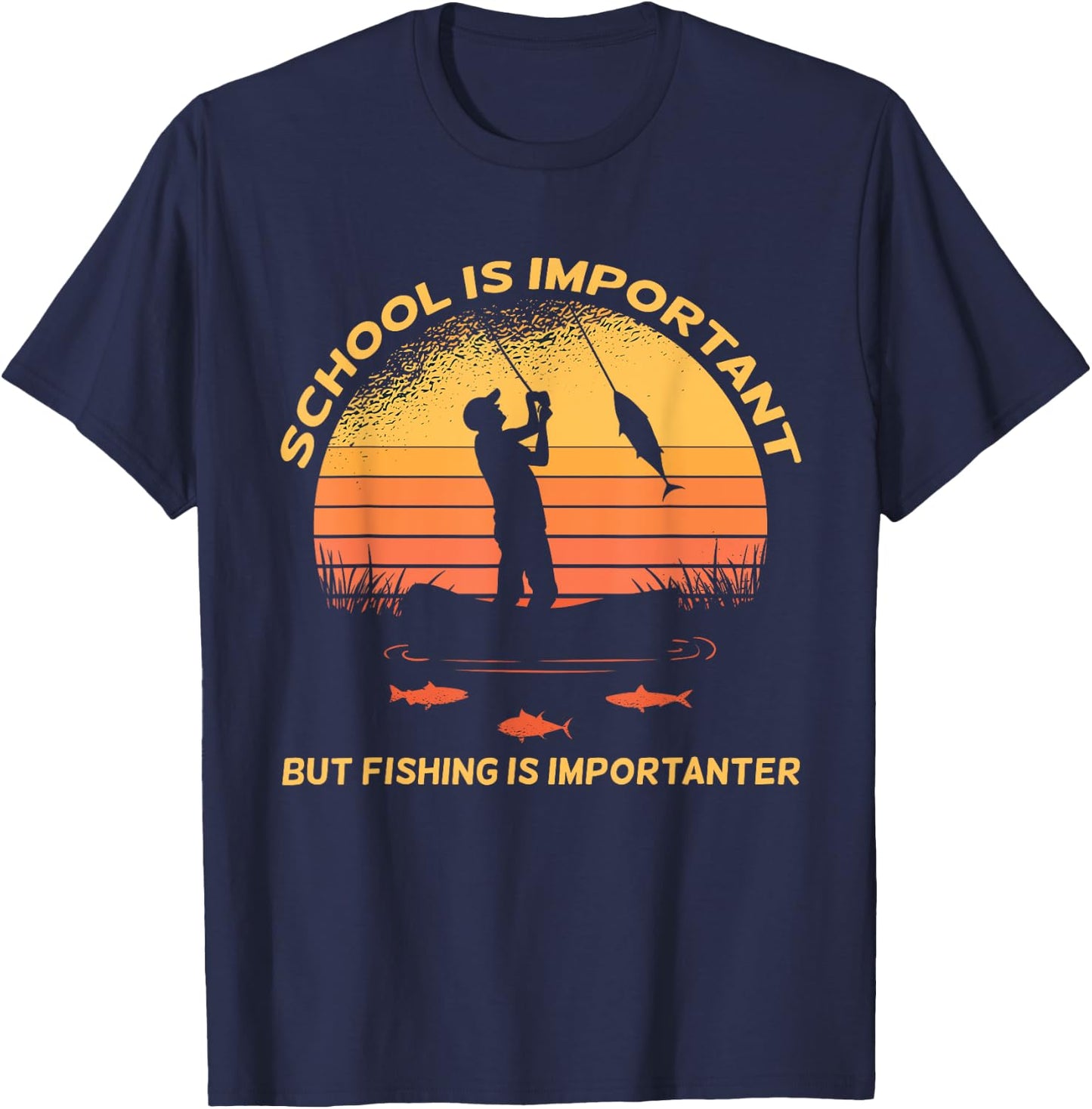 Vintage School Is Important But Fishing Is Importanter T-Shirt - T-Shirt | Navy