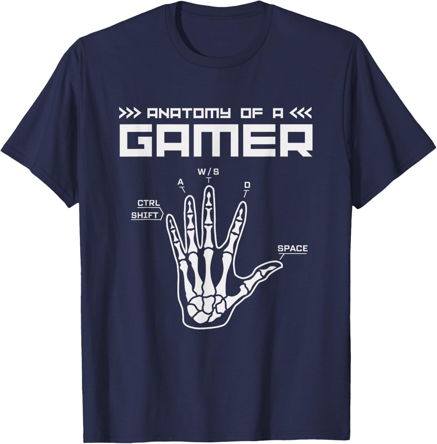 Skeleton Hand Anatomy of a Gamer Pajamas Computer Game Funny , Black, S T-Shirt - T-Shirt | Navy