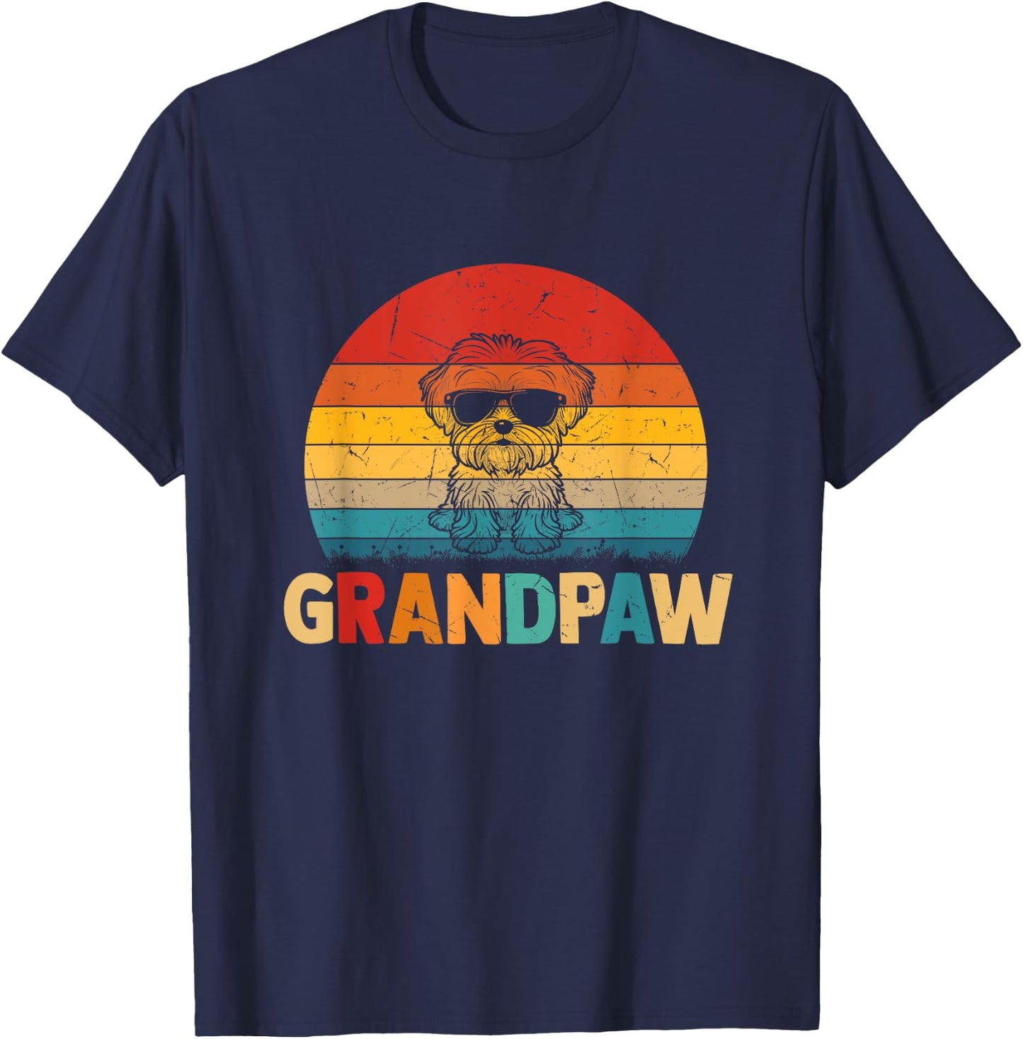 Funny Grandpaw Retro Vintage Maltese Lovers Grandpa Fathers T-Shirt - T-Shirt | Navy