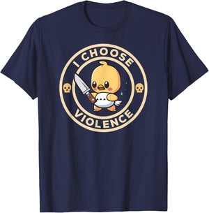 I Choose Violence Funny Cute Duck Holding Knife T-Shirt - T-Shirt | Navy